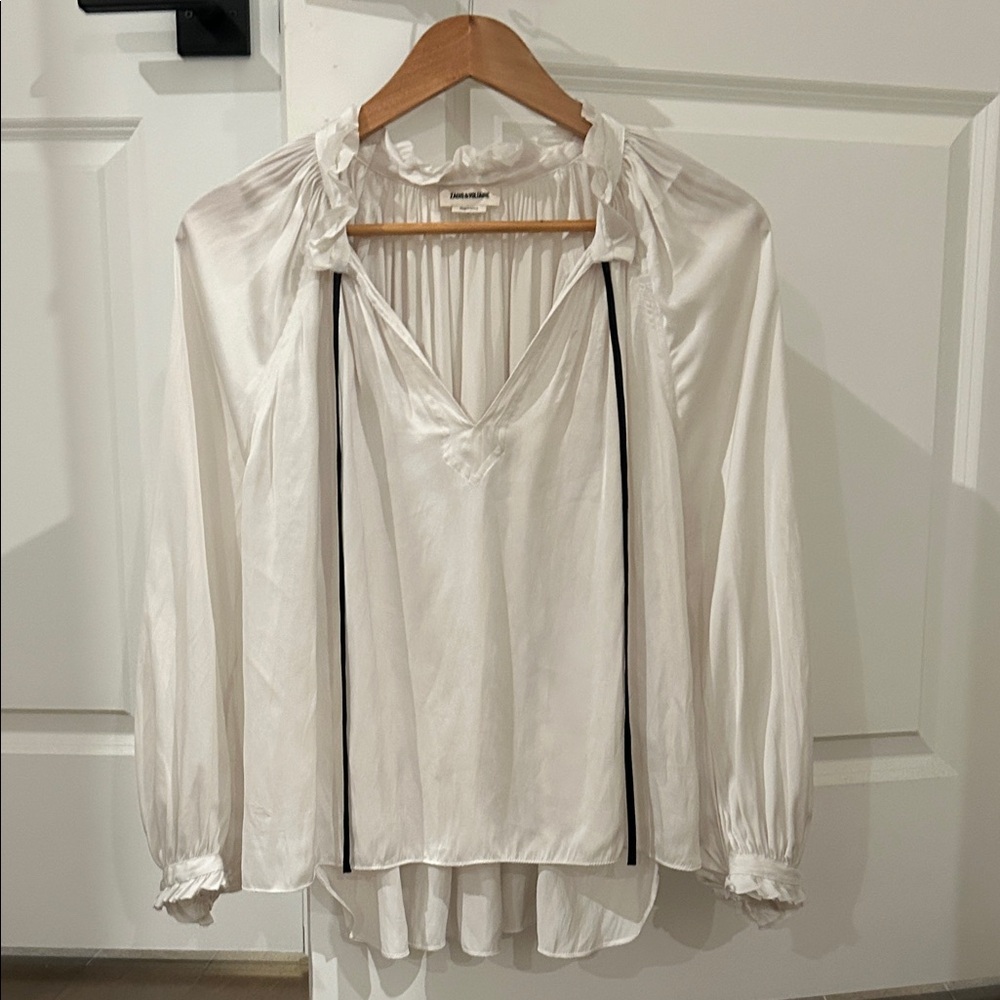 Zadig & Voltaire White Blouse with Ruffled Neckline